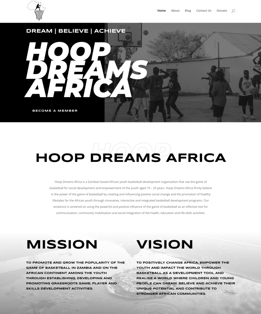 revamped website of Hoop Dreams Africa