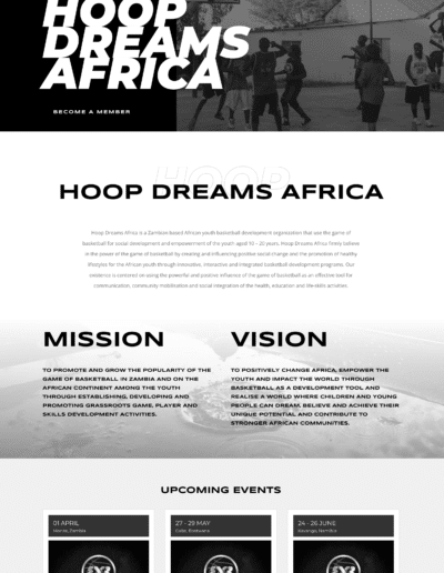 hoop dreams africa - Home page on desktop - after website revamp