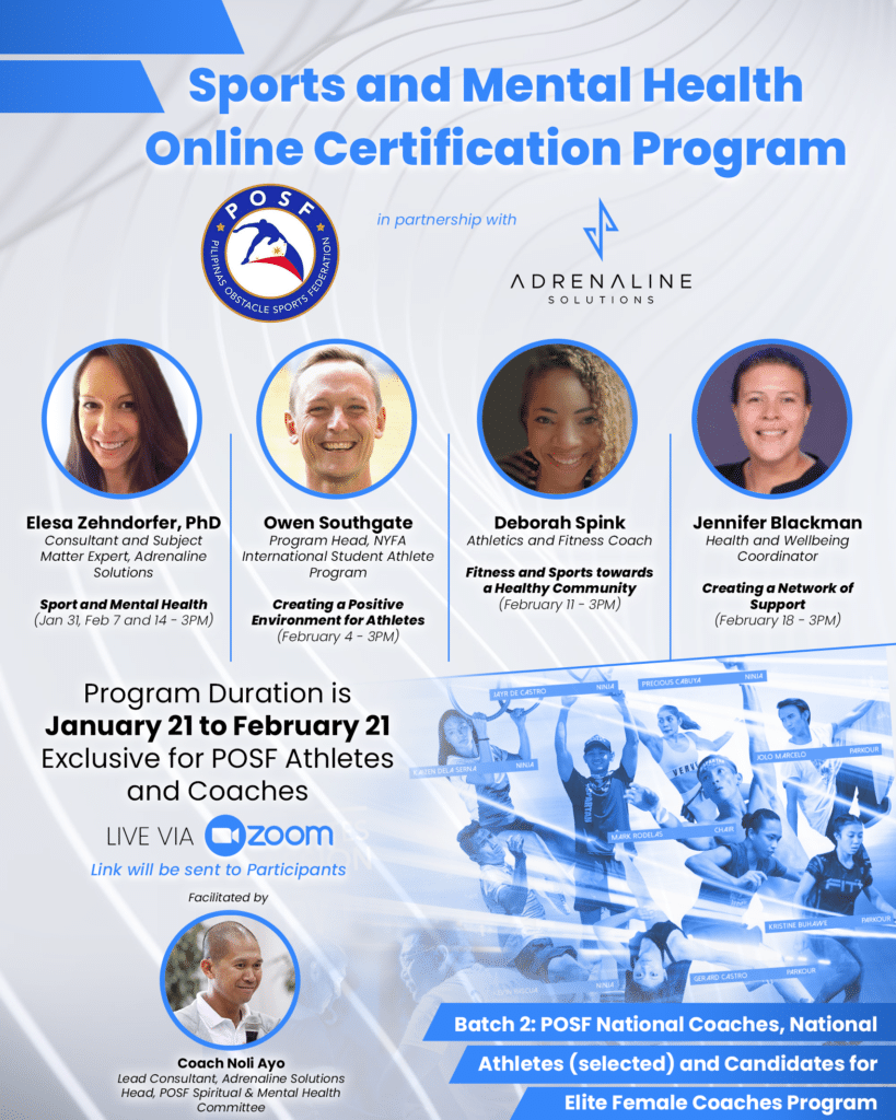 poster for Pilipinas Obstacle Sports Federation Sports and Mental Health Online Certification Program