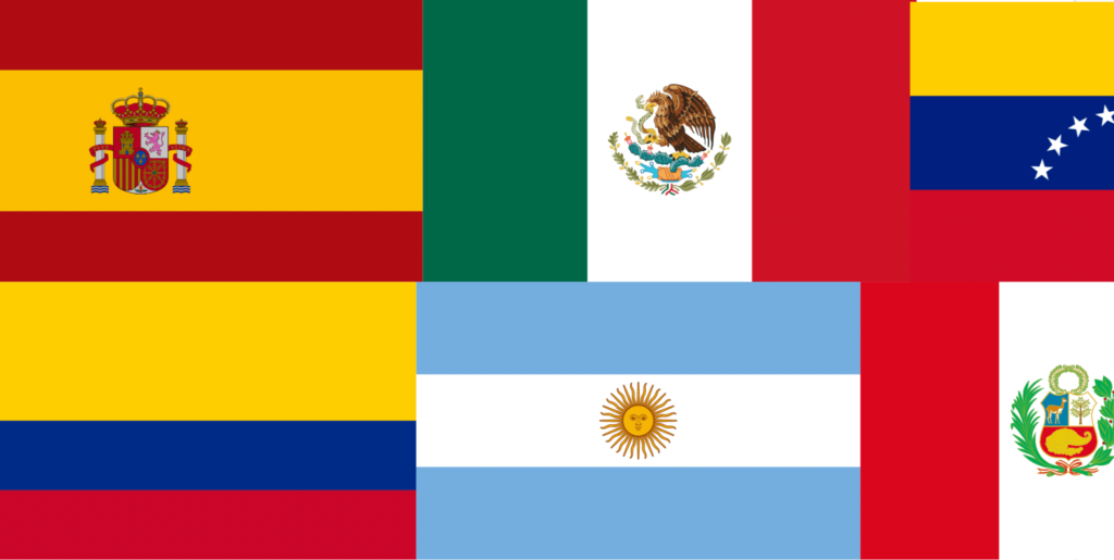 flags of different Spanish-speaking countries