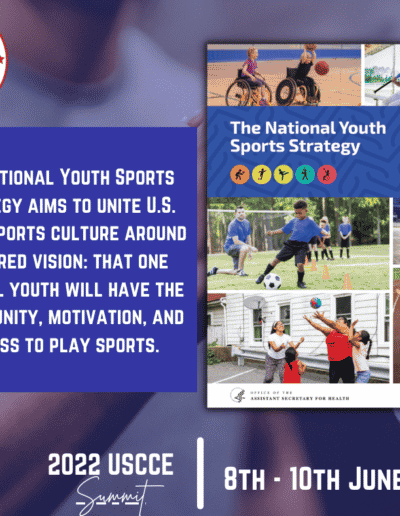 USCCE North American Coach Development Summit social media art card about National Youth Sports Strategy