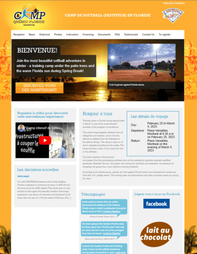 Camp Quebec Flouride home page before website revamp